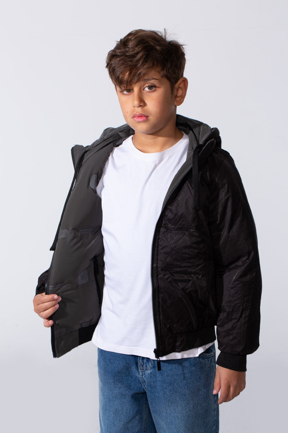Boy's Long Sleeve Full-Zip Side Zip Pockets Hooded Puffer Waterproof Jacket