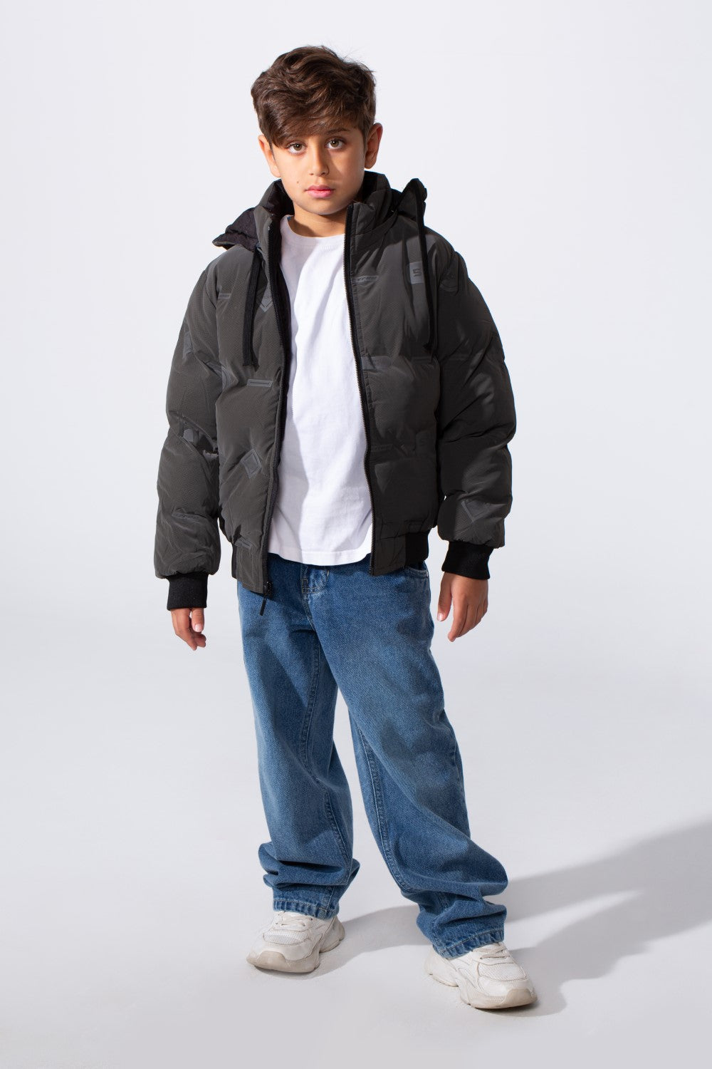 Boy's Long Sleeve Full-Zip Side Zip Pockets Hooded Puffer Waterproof Jacket