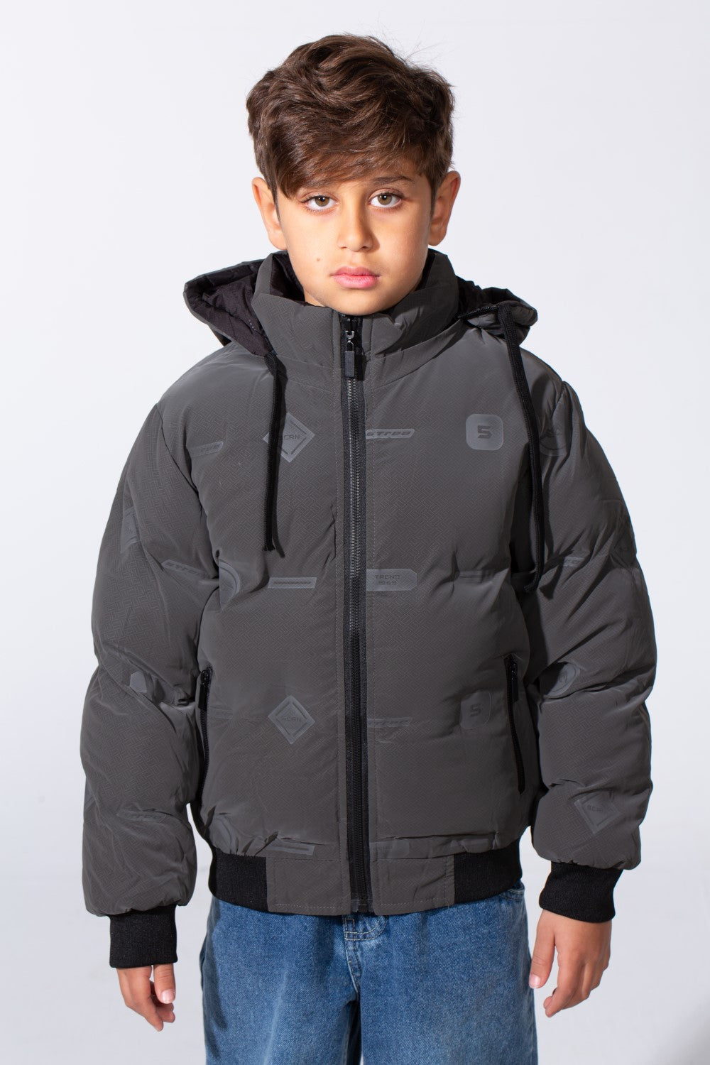 Boy's Long Sleeve Full-Zip Side Zip Pockets Hooded Puffer Waterproof Jacket