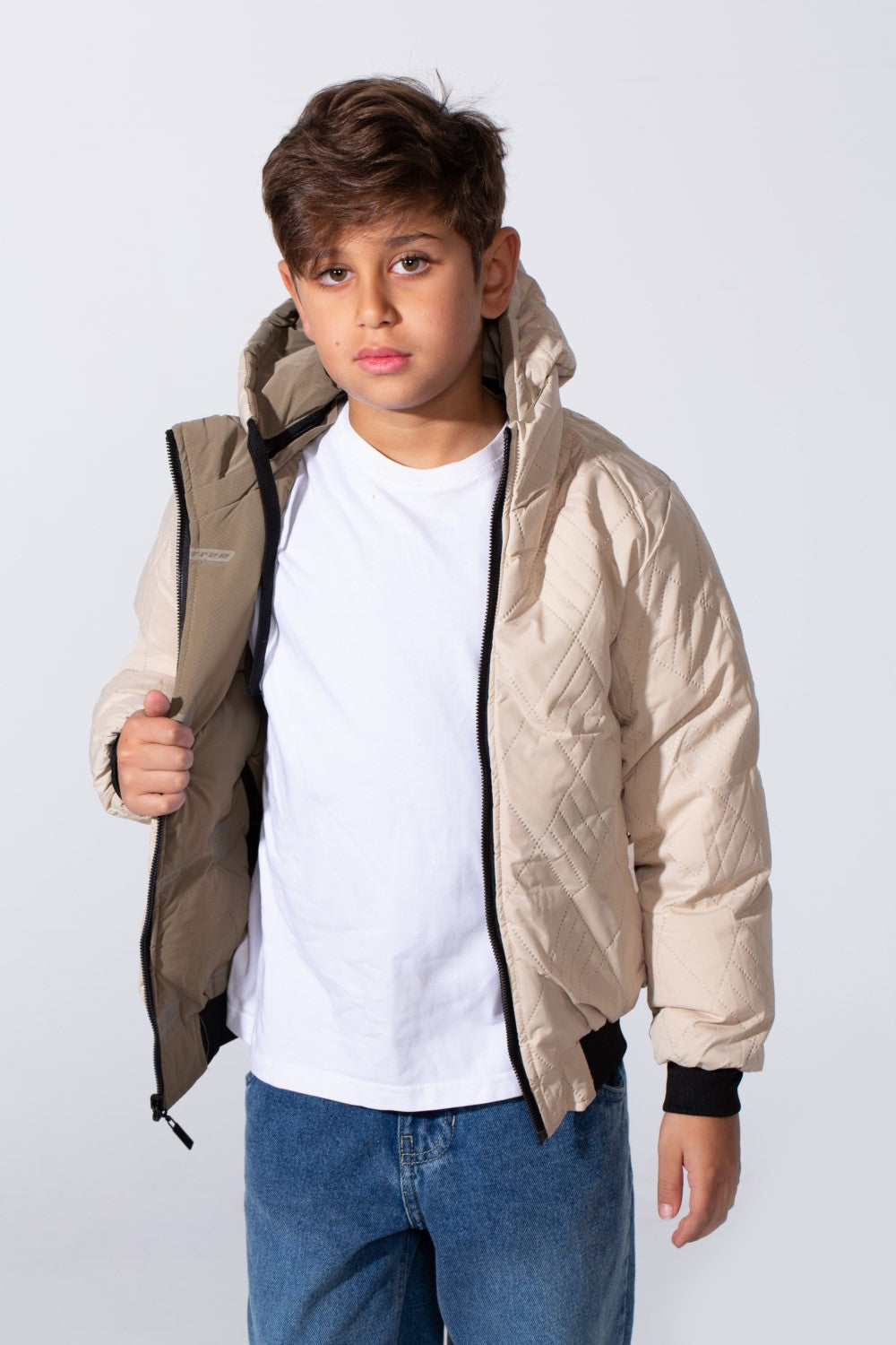 Boy's Long Sleeve Full-Zip Side Zip Pockets Hooded Puffer Waterproof Jacket