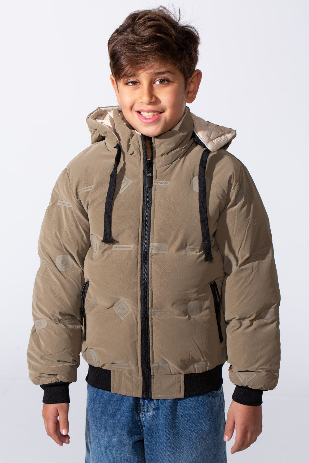 Boy's Long Sleeve Full-Zip Side Zip Pockets Hooded Puffer Waterproof Jacket