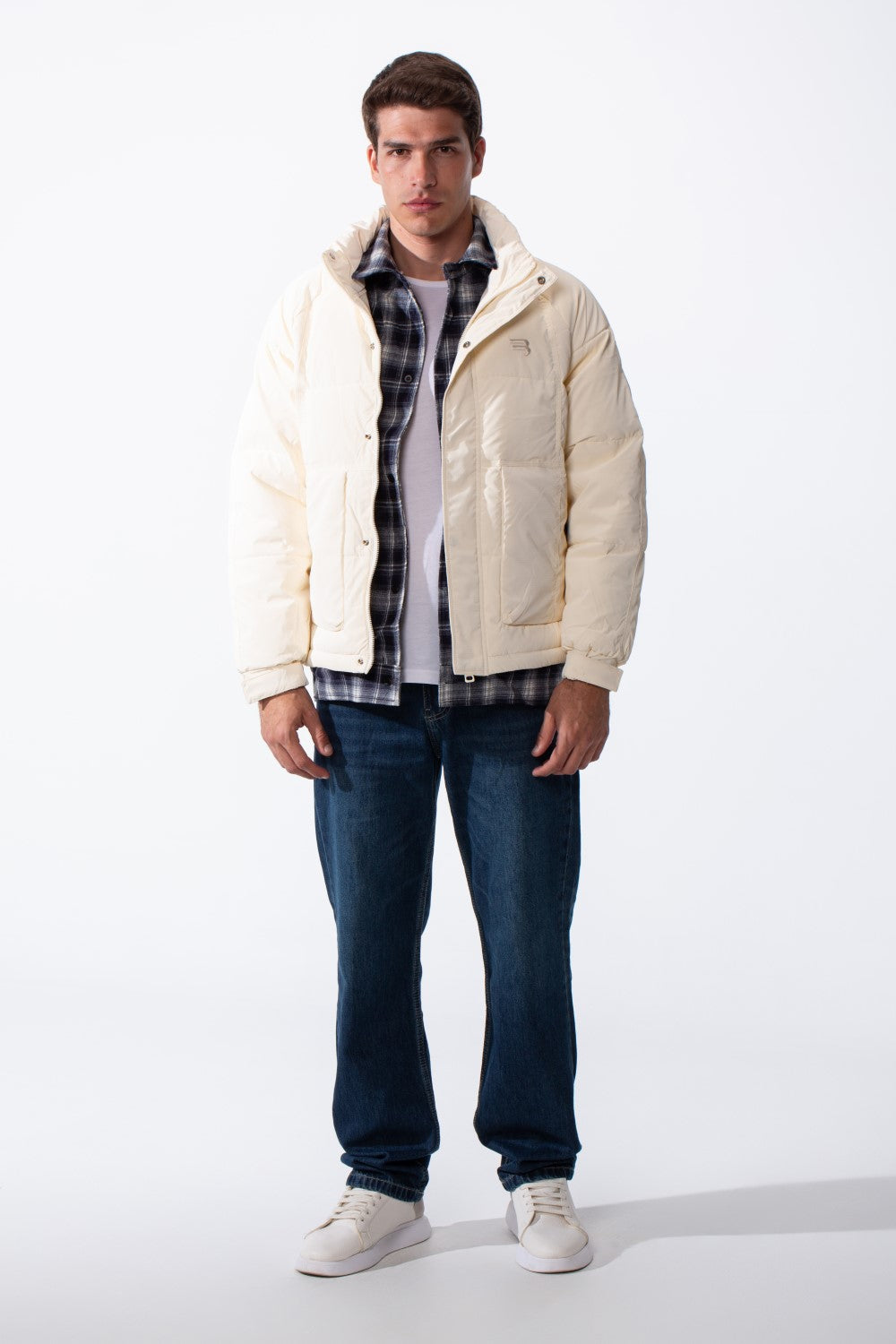 Men's Double Layers High Neck Full Front Zipper With Button Flap Large Pockets Waterproof Jacket