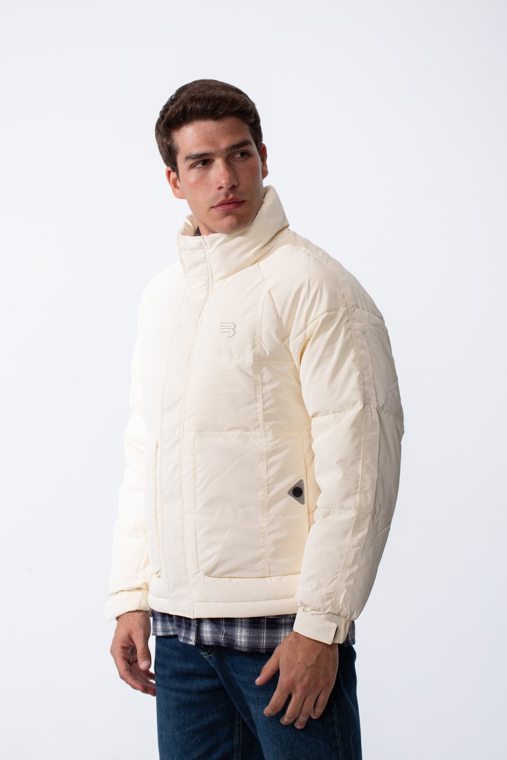 Men's Double Layers High Neck Full Front Zipper With Button Flap Large Pockets Waterproof Jacket