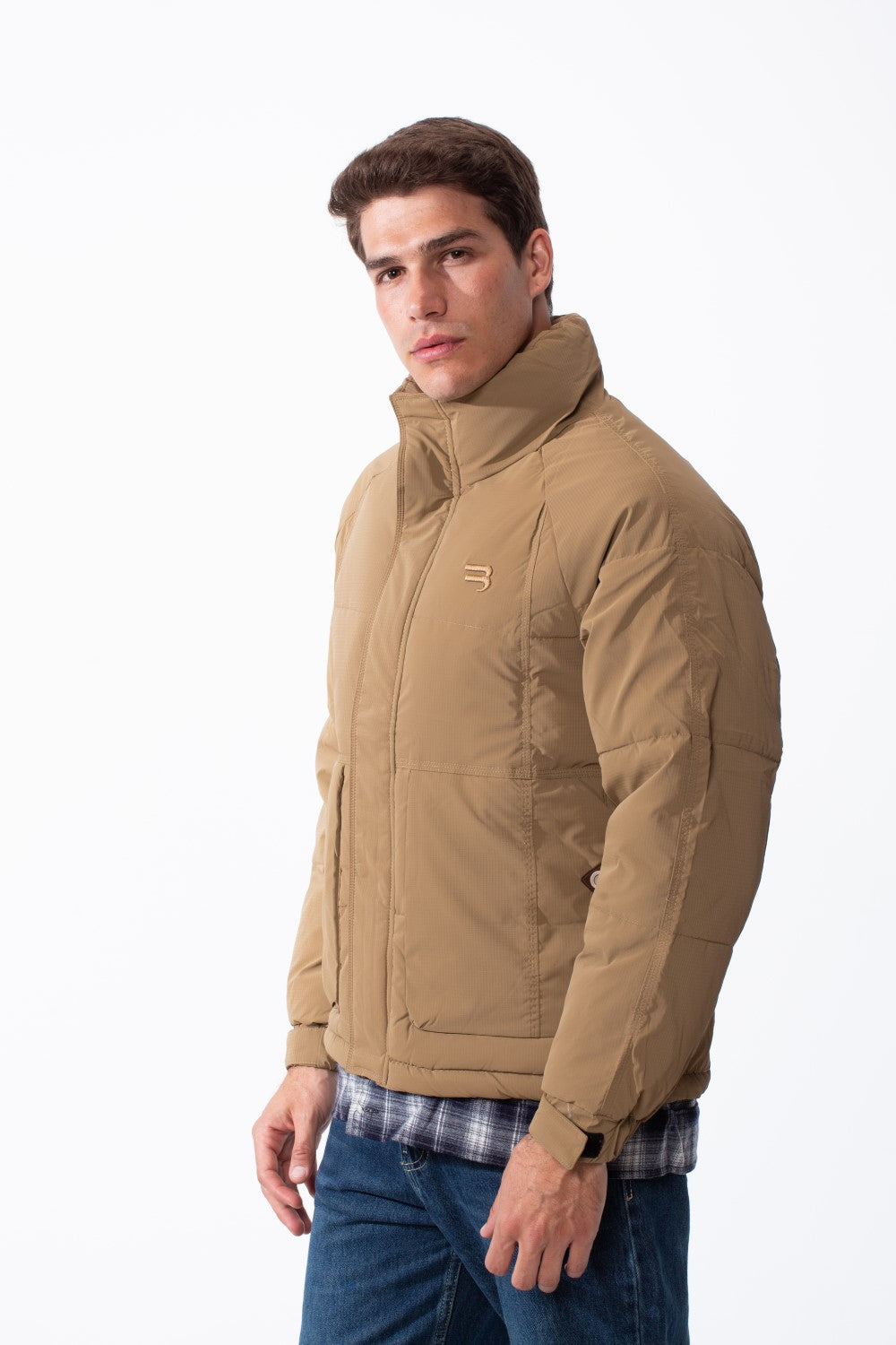Men's Double Layers High Neck Full Front Zipper With Button Flap Large Pockets Waterproof Jacket