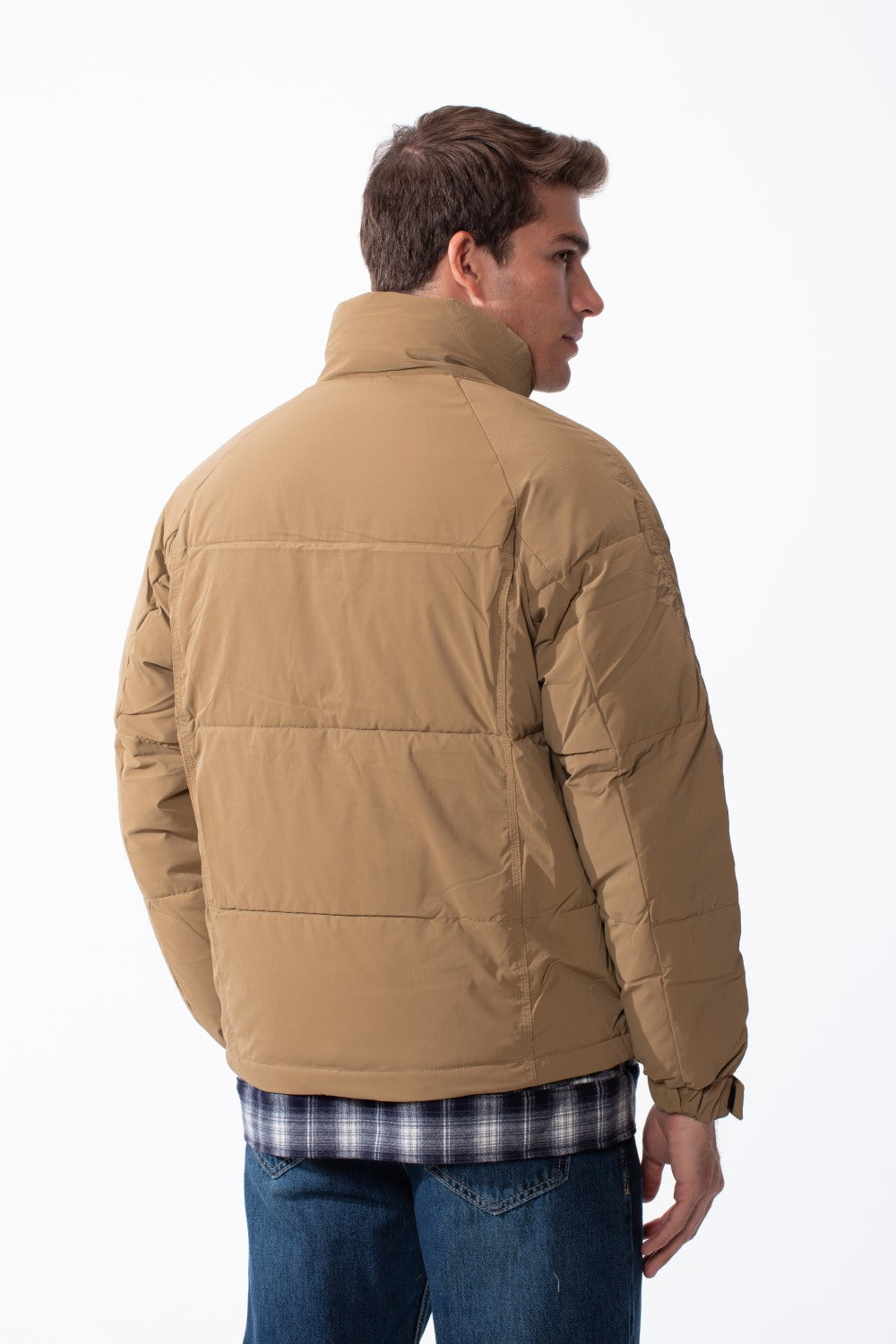 Men's Double Layers High Neck Full Front Zipper With Button Flap Large Pockets Waterproof Jacket