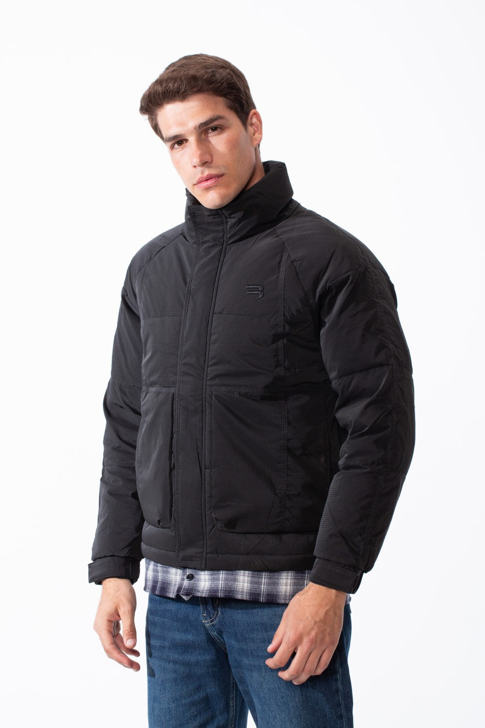 Men's Double Layers High Neck Full Front Zipper With Button Flap Large Pockets Waterproof Jacket