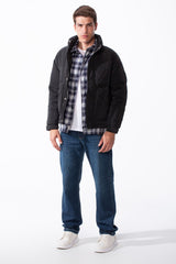 Men's Double Layers High Neck Full Front Zipper With Button Flap Large Pockets Waterproof Jacket
