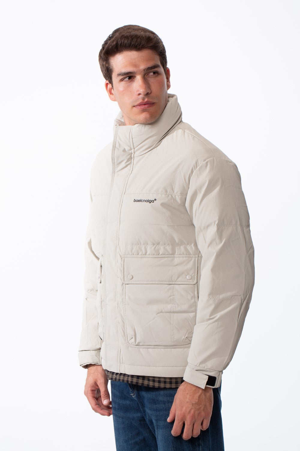 Men's Double Layers High Neck Full Front Zipper With Button Flap Large Pockets Waterproof Jacket