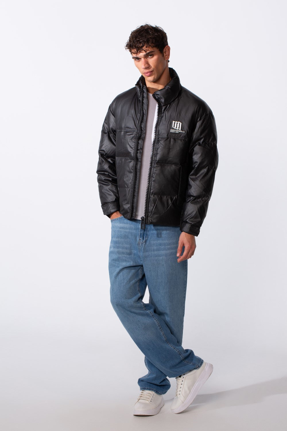 Men's Glossy Puffer Full Zip Lightweight Jacket