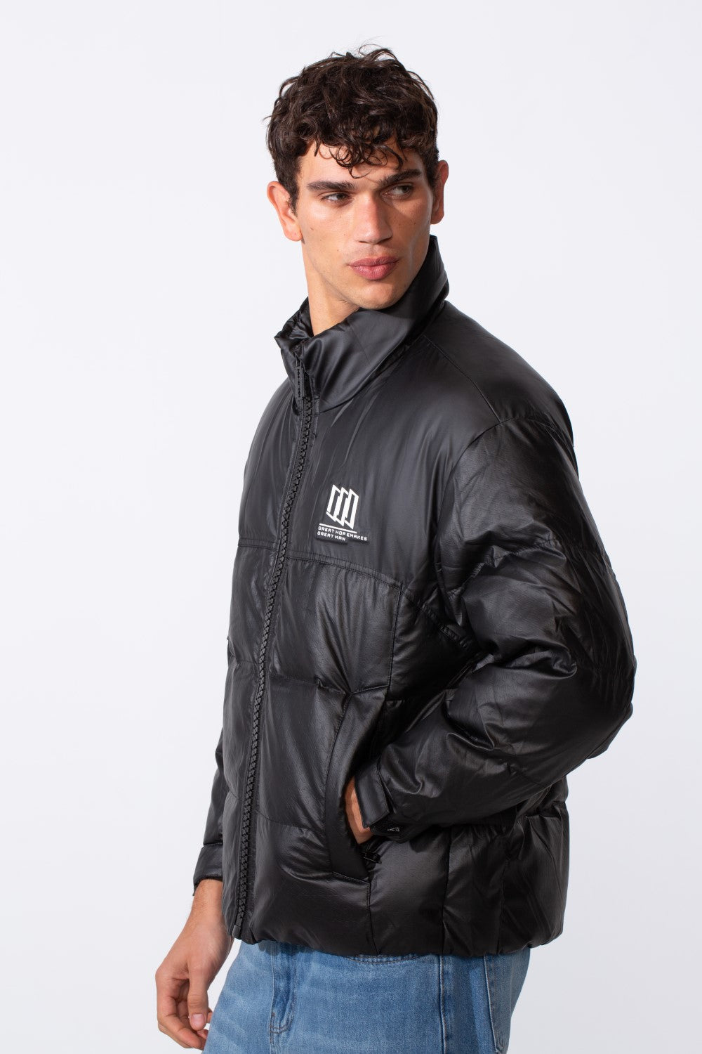 Men's Glossy Puffer Full Zip Lightweight Jacket