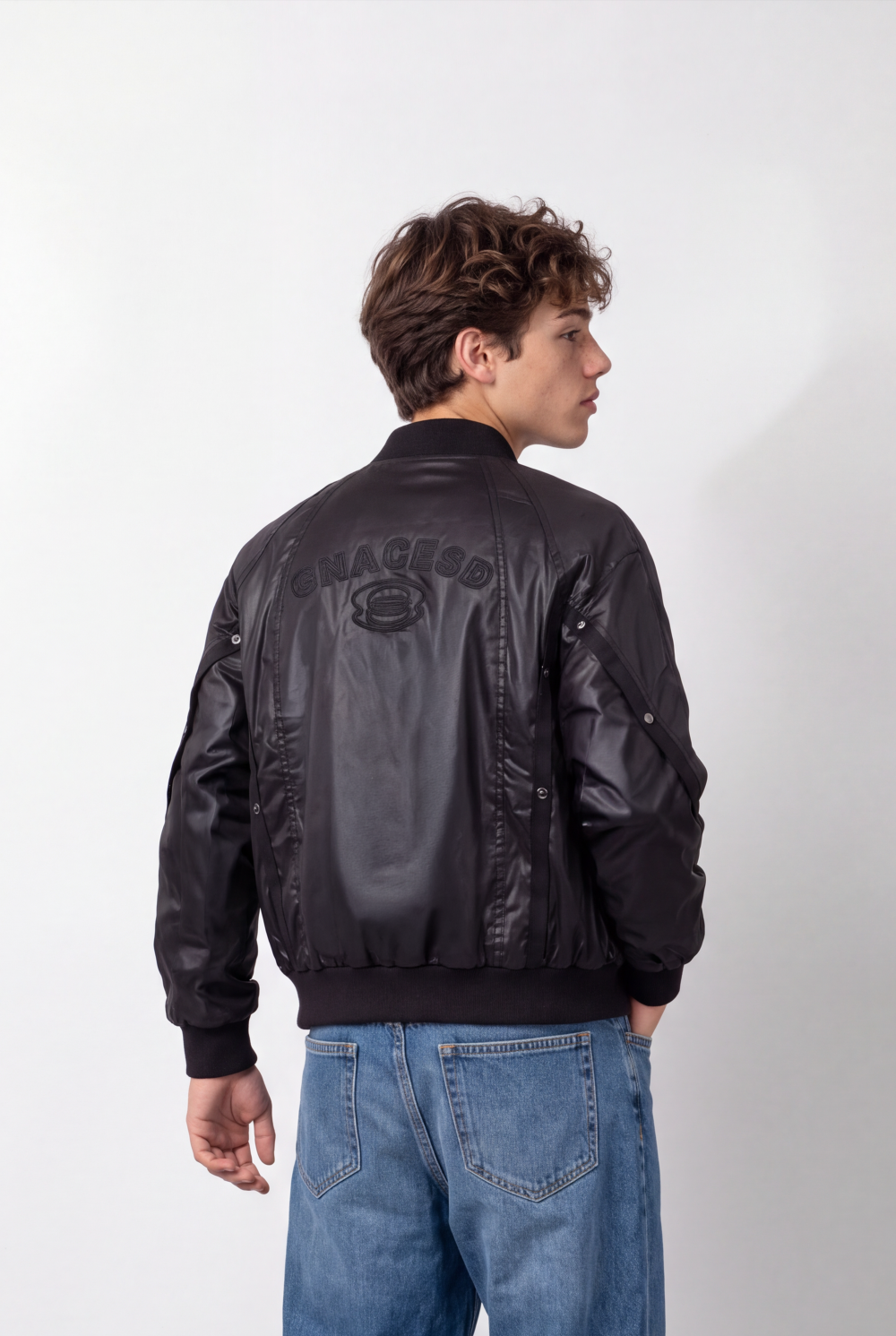 Men's Tomato Store Bomber Jacket Ribbed Collar Full-Zip Front Tonal Chest Embroidery Waterproof