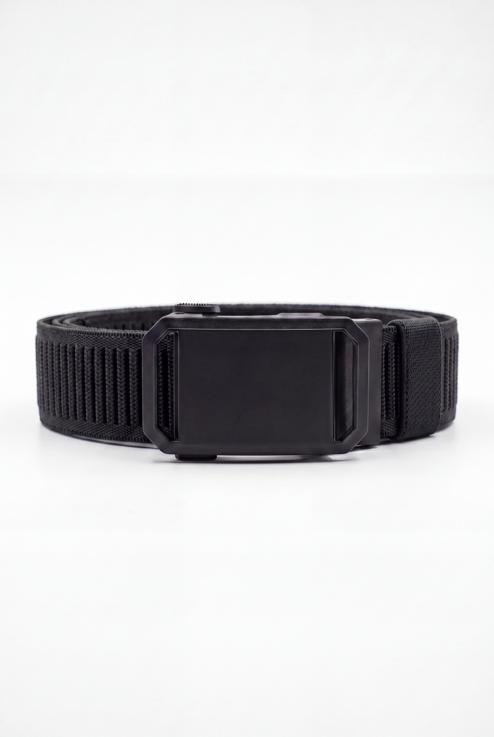 Men’s Tomato Store Angular Frame Auto Belt With Geometric Basket Weave Pattern Raised Inner Rib Grip Texture Smooth Plate Buckle