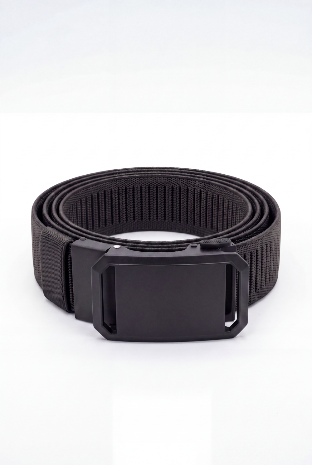 Men’s Tomato Store Angular Frame Auto Belt With Geometric Basket Weave Pattern Raised Inner Rib Grip Texture Smooth Plate Buckle
