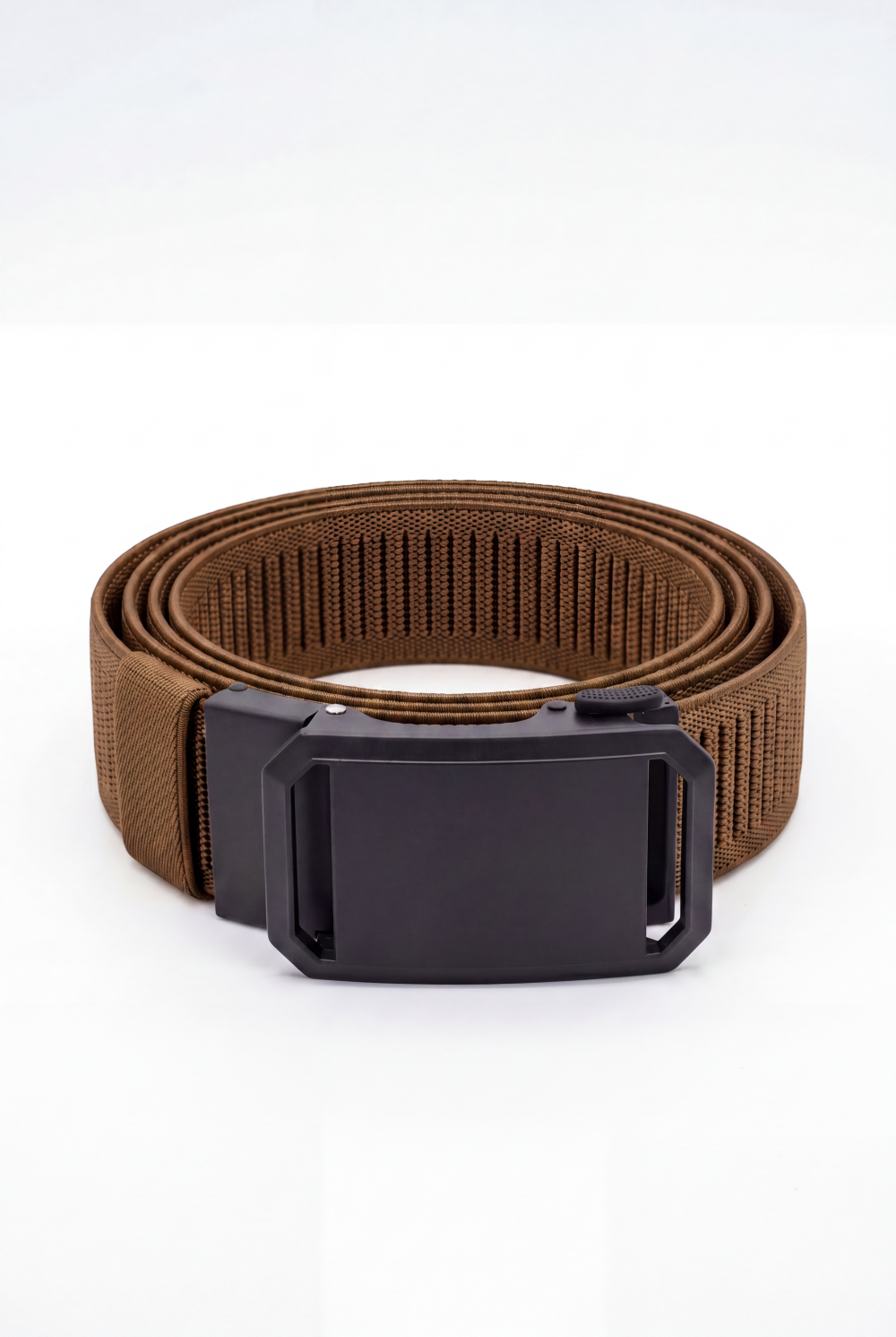 Men’s Tomato Store Angular Frame Auto Belt With Geometric Basket Weave Pattern Raised Inner Rib Grip Texture Smooth Plate Buckle