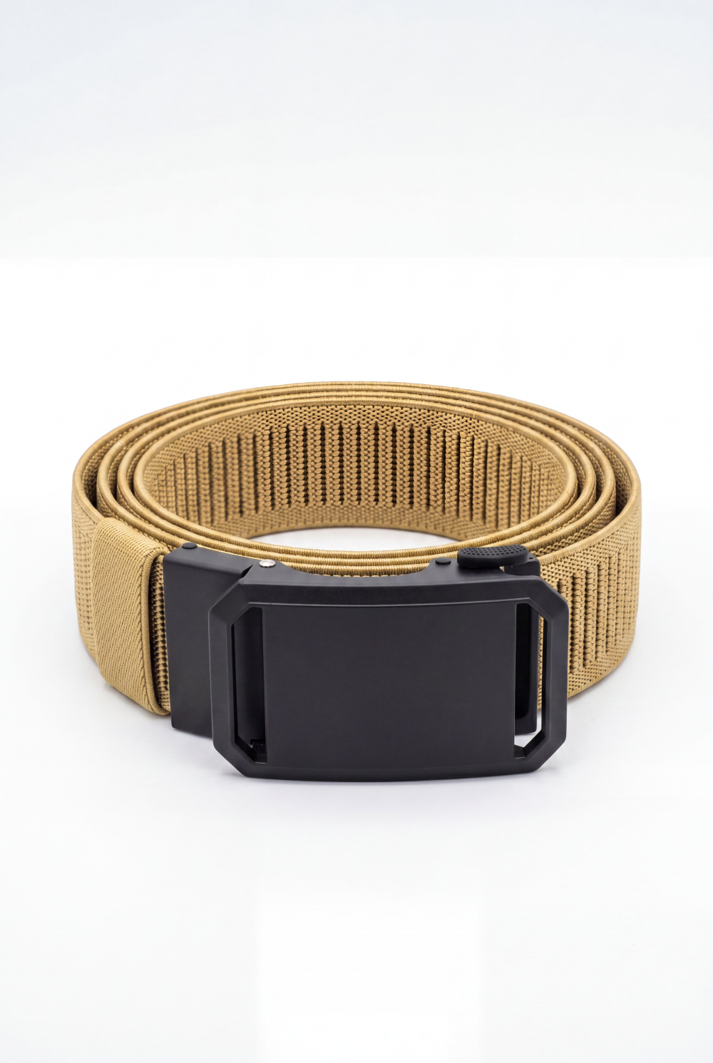 Men’s Tomato Store Angular Frame Auto Belt With Geometric Basket Weave Pattern Raised Inner Rib Grip Texture Smooth Plate Buckle
