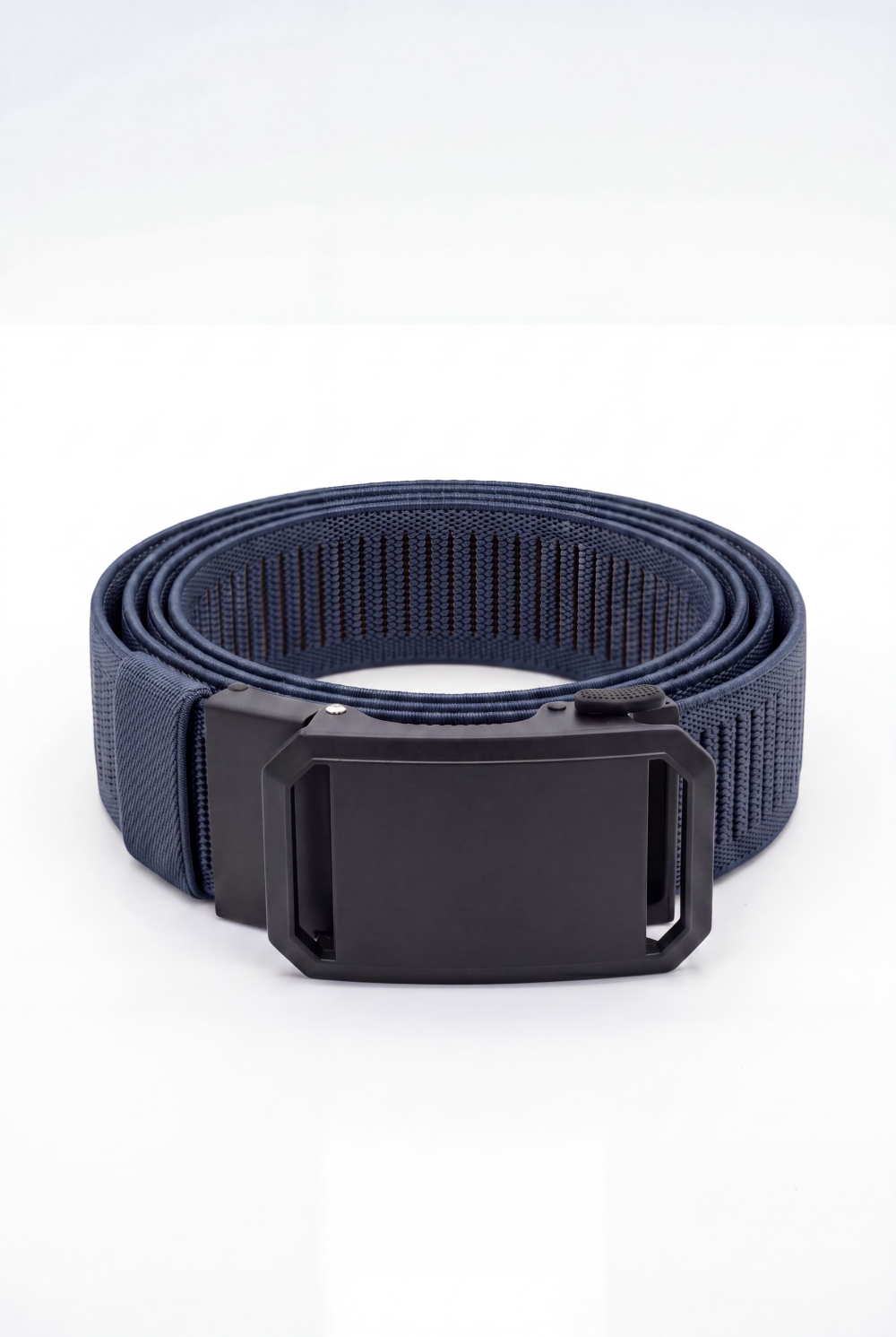 Men’s Tomato Store Angular Frame Auto Belt With Geometric Basket Weave Pattern Raised Inner Rib Grip Texture Smooth Plate Buckle