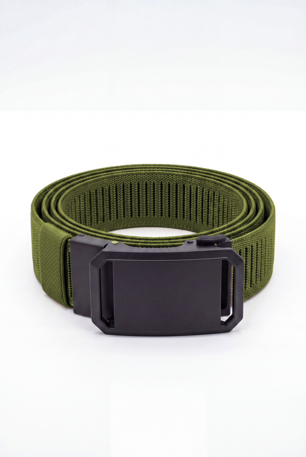 Men’s Tomato Store Angular Frame Auto Belt With Geometric Basket Weave Pattern Raised Inner Rib Grip Texture Smooth Plate Buckle