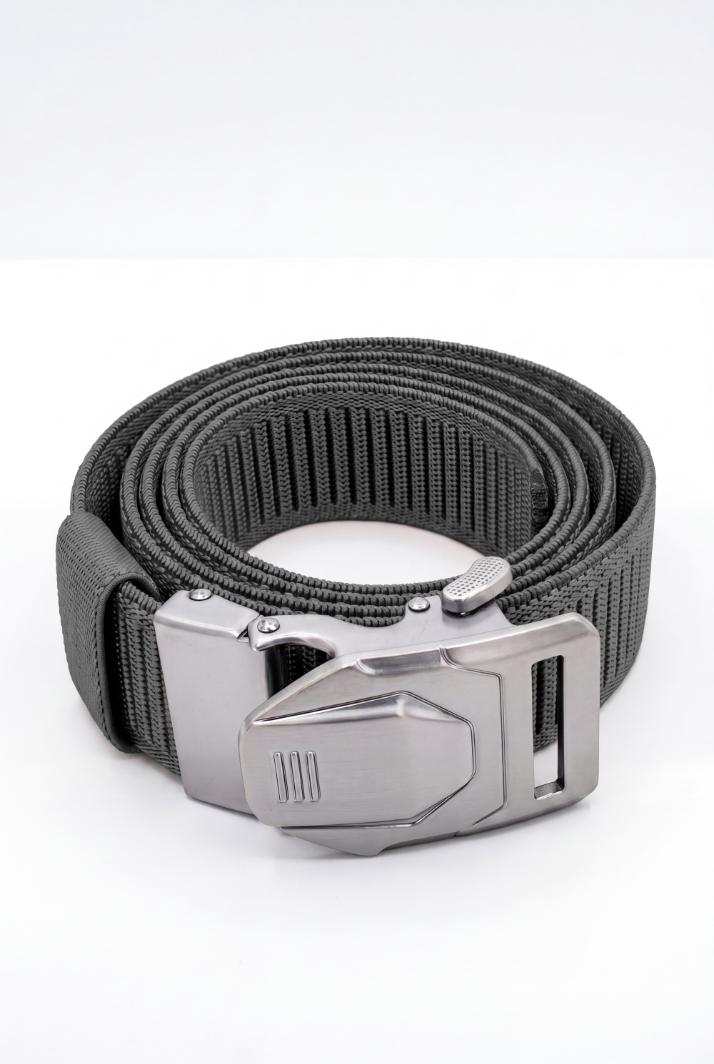 Men’s Tomato Store Blade Clip Web Belt With Ribbed Basket Weave Pattern Raised Inner Grip Texture Metallic Quick Release Buckle