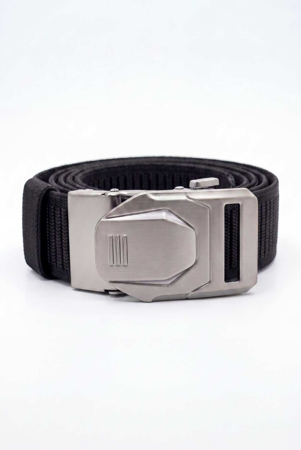 Men’s Tomato Store Blade Clip Web Belt With Ribbed Basket Weave Pattern Raised Inner Grip Texture Metallic Quick Release Buckle