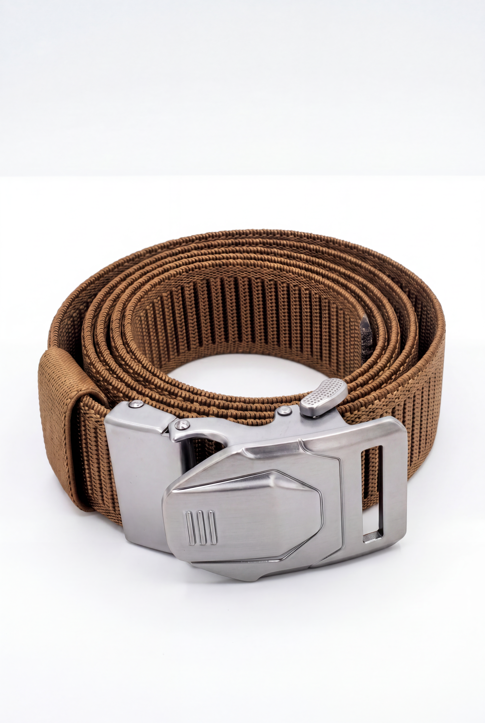 Men’s Tomato Store Blade Clip Web Belt With Ribbed Basket Weave Pattern Raised Inner Grip Texture Metallic Quick Release Buckle