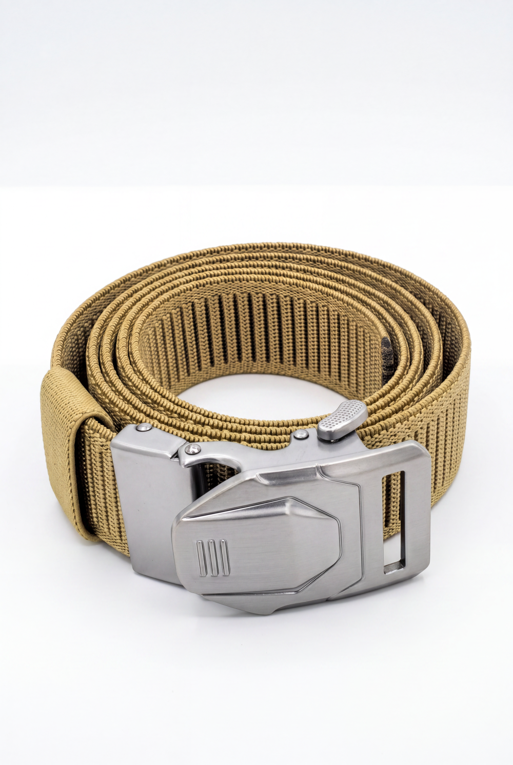 Men’s Tomato Store Blade Clip Web Belt With Ribbed Basket Weave Pattern Raised Inner Grip Texture Metallic Quick Release Buckle