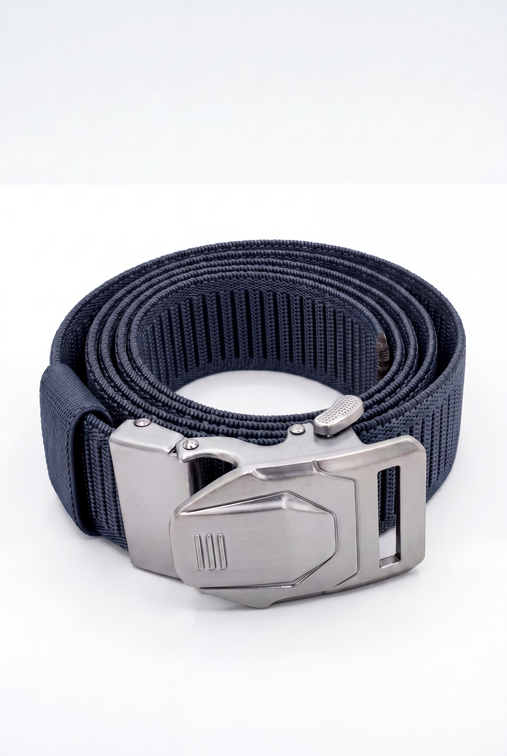 Men’s Tomato Store Blade Clip Web Belt With Ribbed Basket Weave Pattern Raised Inner Grip Texture Metallic Quick Release Buckle