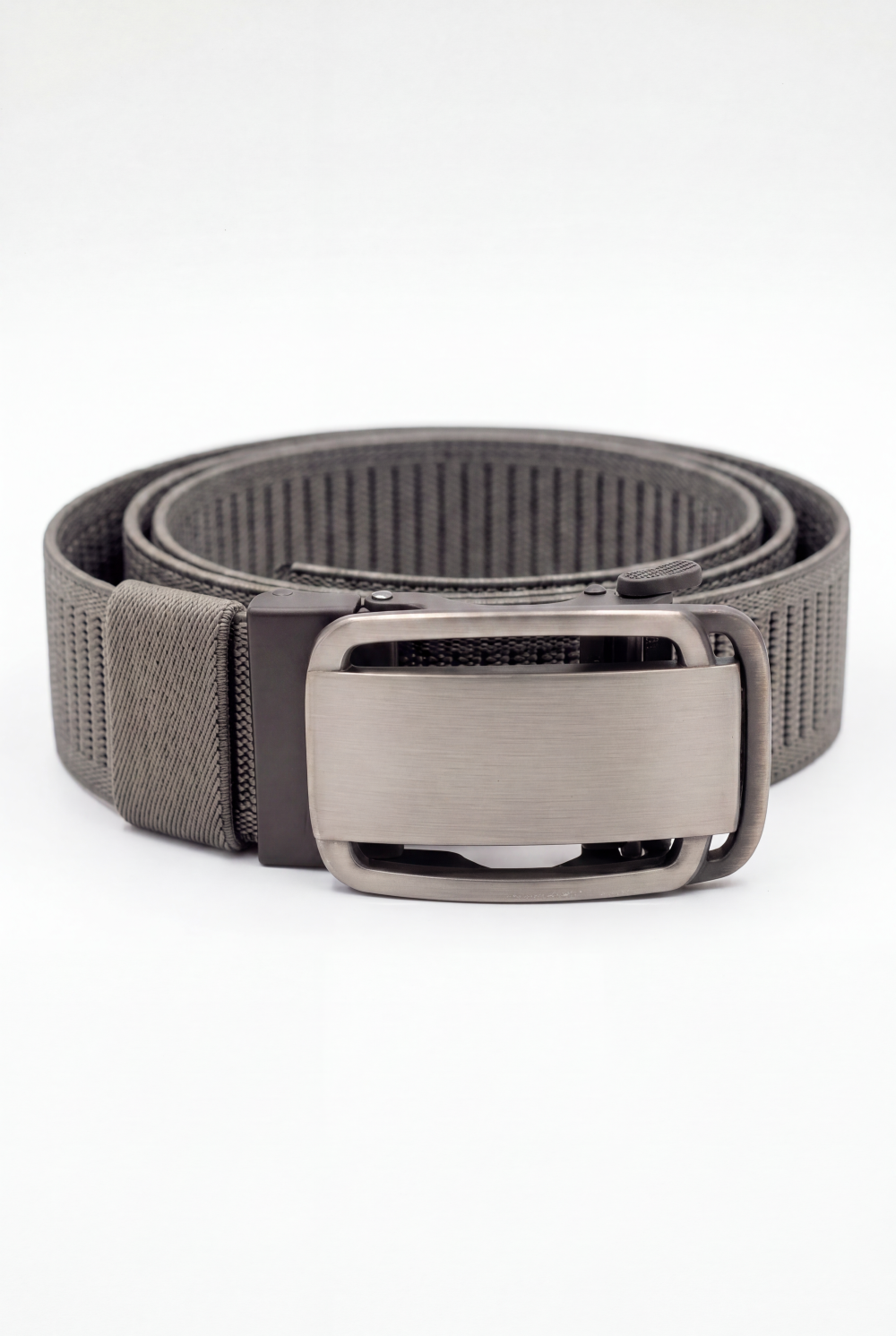 Men’s Tomato Store Brushed Plate Stretch Belt With Woven Elastic Strap Low Profile Lock Buckl