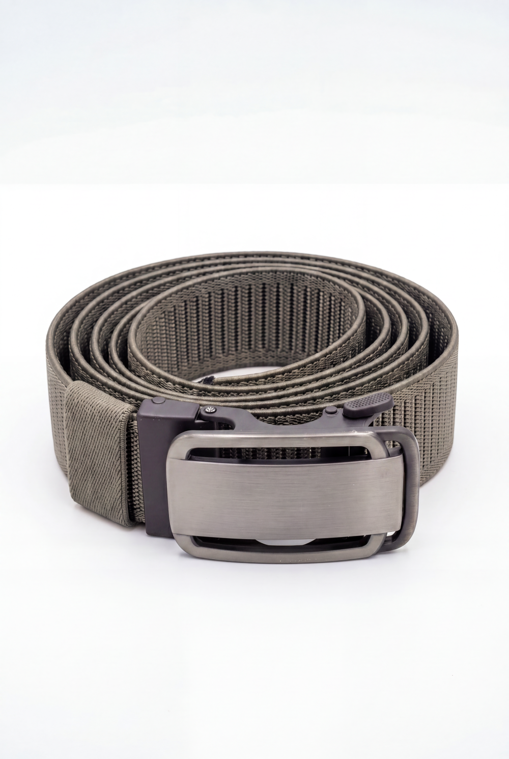Men’s Tomato Store Brushed Plate Stretch Belt With Woven Elastic Strap Low Profile Lock Buckl