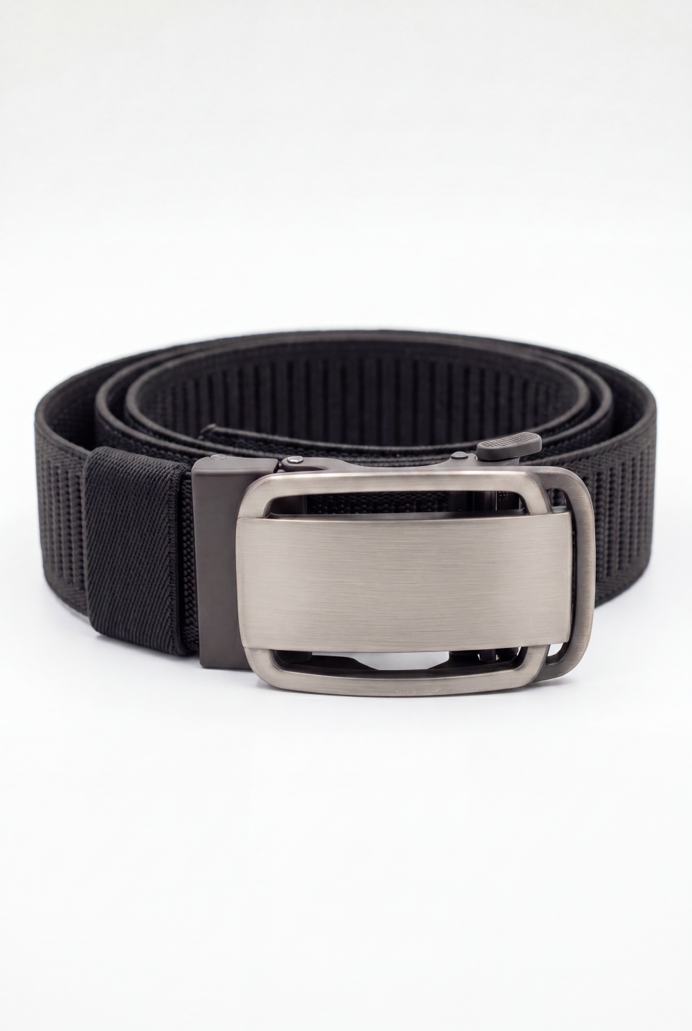 Men’s Tomato Store Brushed Plate Stretch Belt With Woven Elastic Strap Low Profile Lock Buckl