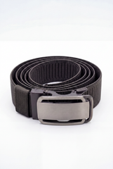 Men’s Tomato Store Brushed Plate Stretch Belt With Woven Elastic Strap Low Profile Lock Buckl