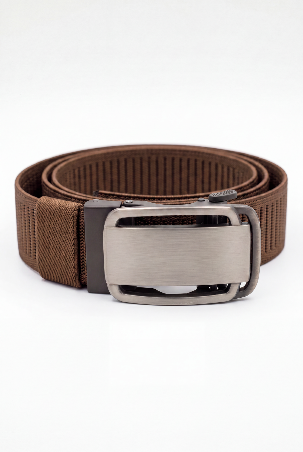 Men’s Tomato Store Brushed Plate Stretch Belt With Woven Elastic Strap Low Profile Lock Buckl