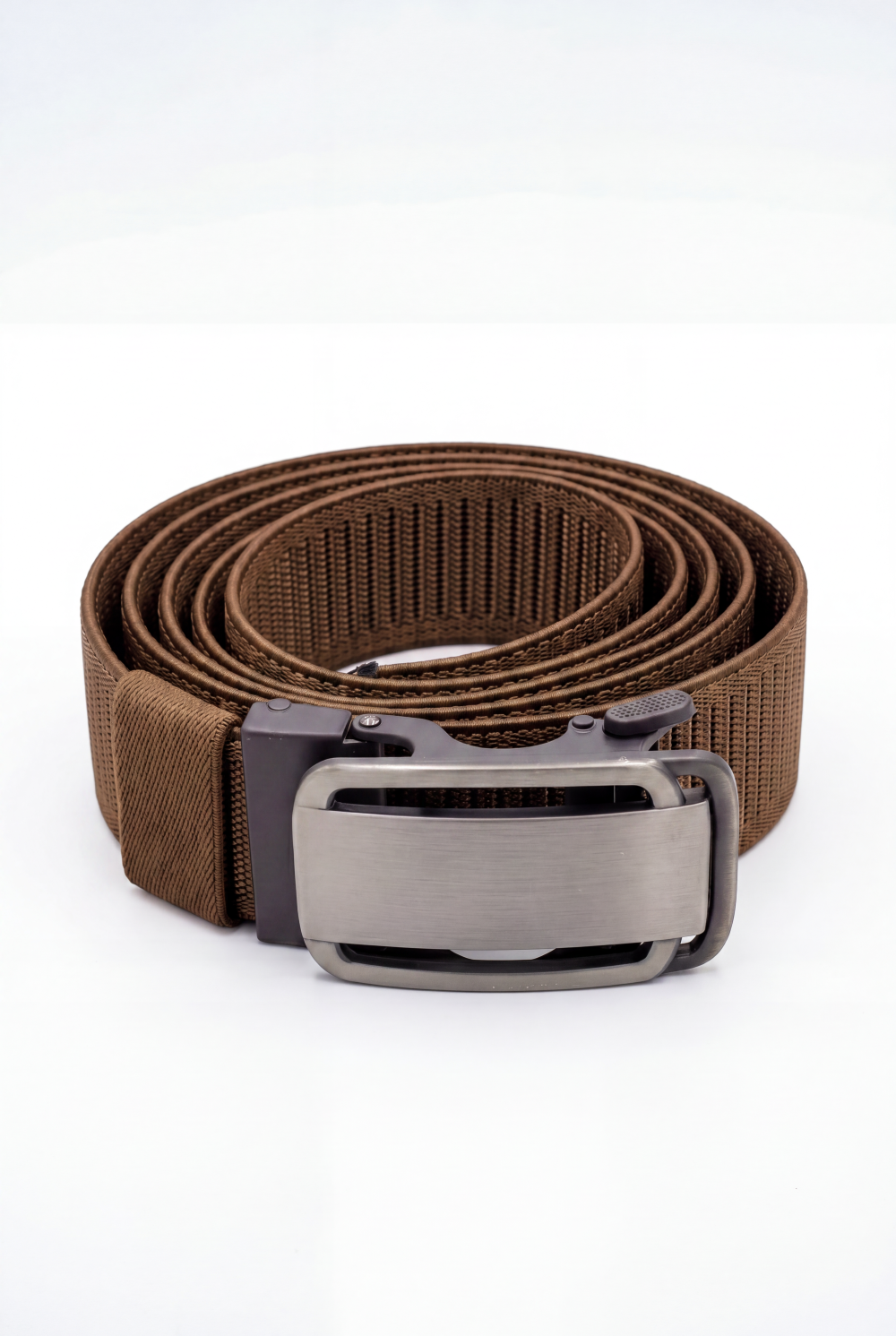 Men’s Tomato Store Brushed Plate Stretch Belt With Woven Elastic Strap Low Profile Lock Buckl