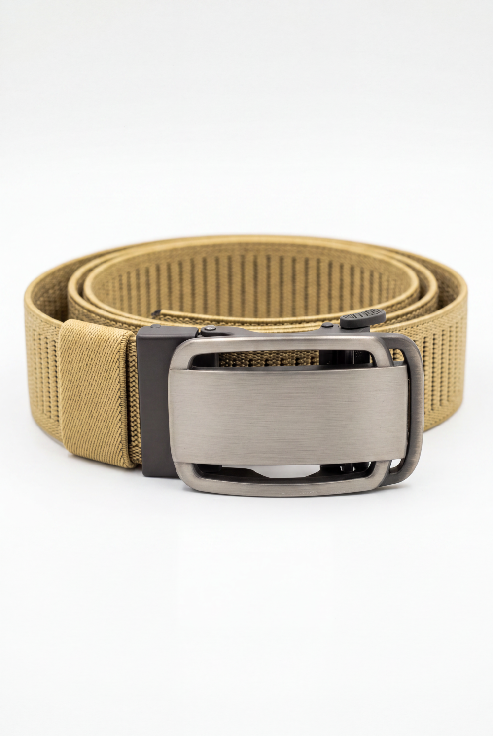 Men’s Tomato Store Brushed Plate Stretch Belt With Woven Elastic Strap Low Profile Lock Buckl