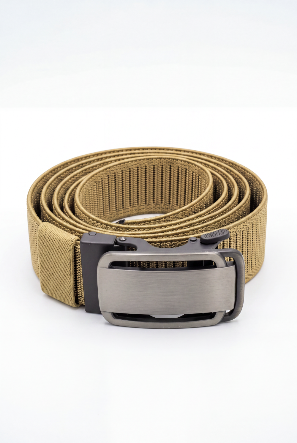 Men’s Tomato Store Brushed Plate Stretch Belt With Woven Elastic Strap Low Profile Lock Buckl
