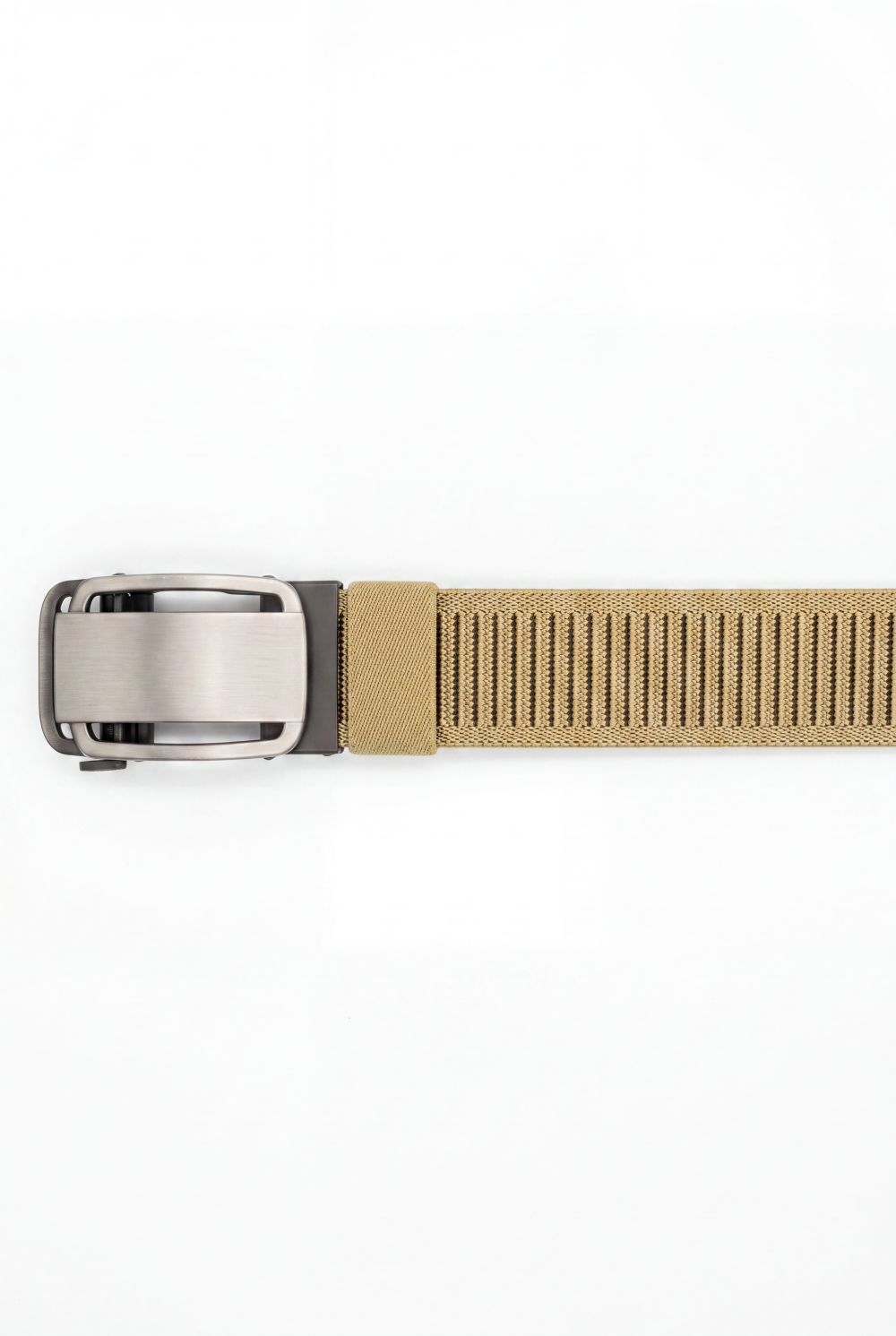 Men’s Tomato Store Brushed Plate Stretch Belt With Woven Elastic Strap Low Profile Lock Buckl