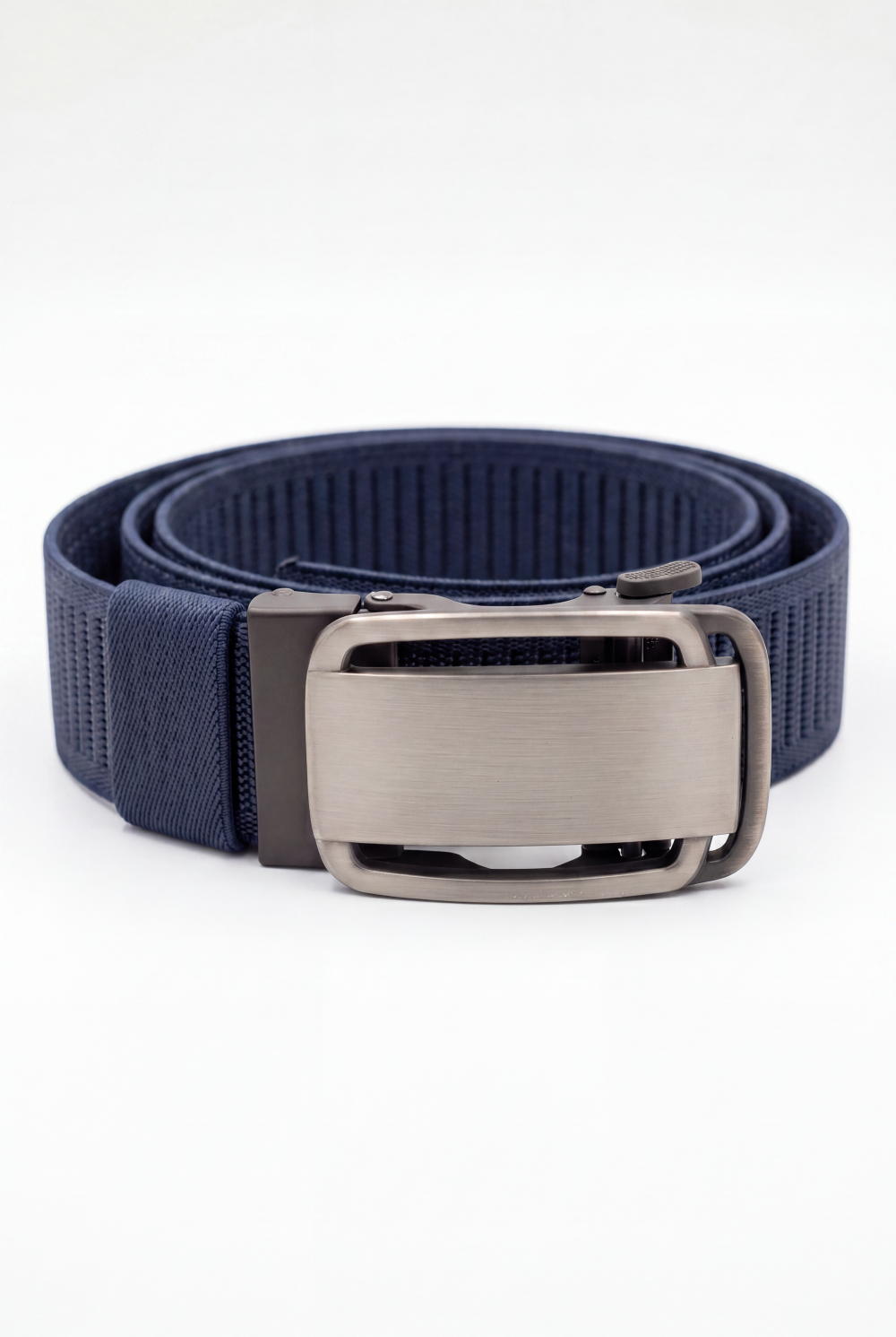 Men’s Tomato Store Brushed Plate Stretch Belt With Woven Elastic Strap Low Profile Lock Buckl
