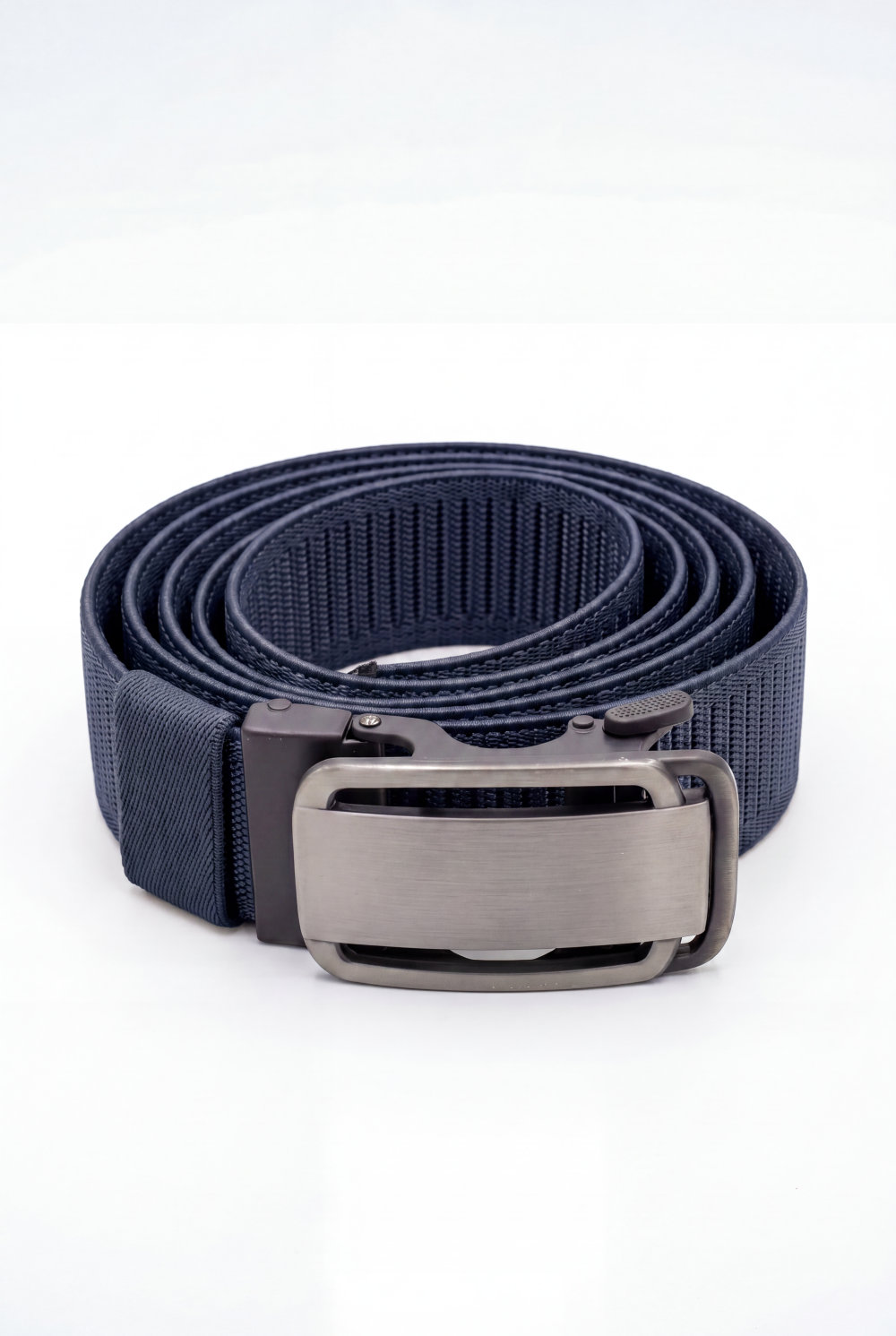 Men’s Tomato Store Brushed Plate Stretch Belt With Woven Elastic Strap Low Profile Lock Buckl
