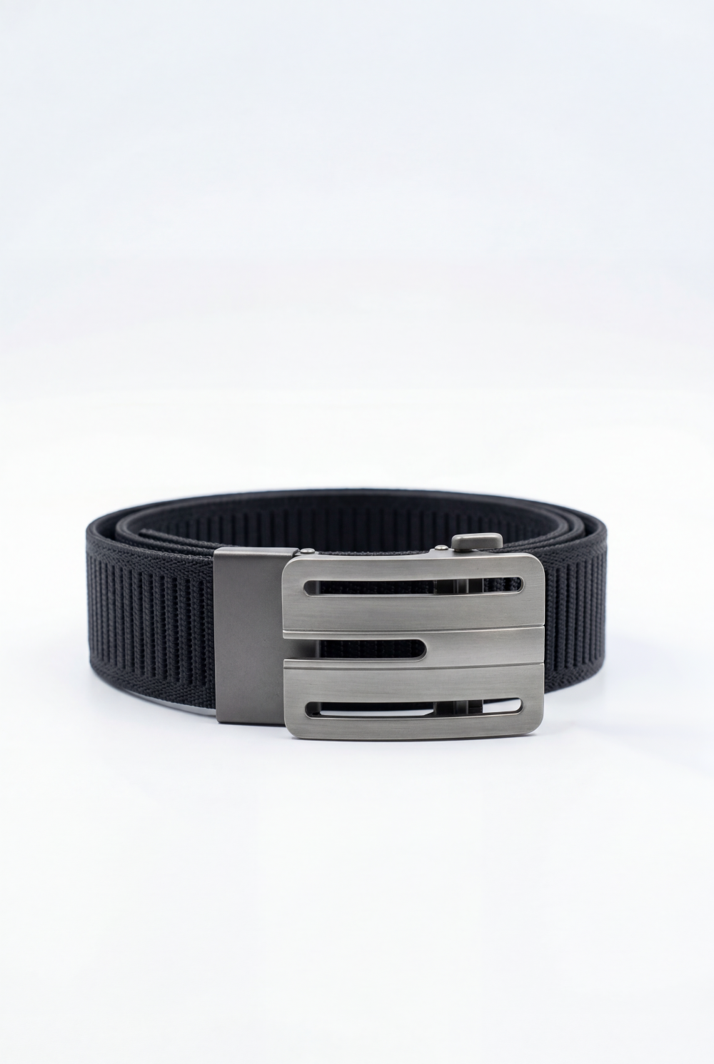 Men’s Tomato Store Industrial Web Belt Brushed Metal Cutout Buckle Structured Frame Design