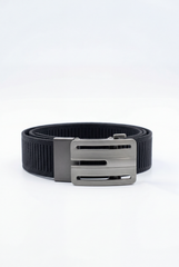 Men’s Tomato Store Industrial Web Belt Brushed Metal Cutout Buckle Structured Frame Design