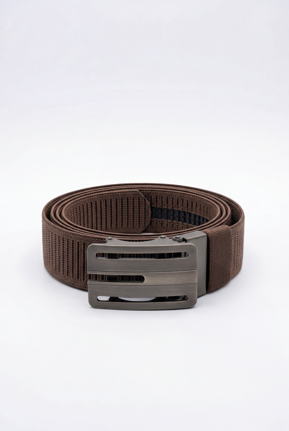 Men’s Tomato Store Industrial Web Belt Brushed Metal Cutout Buckle Structured Frame Design
