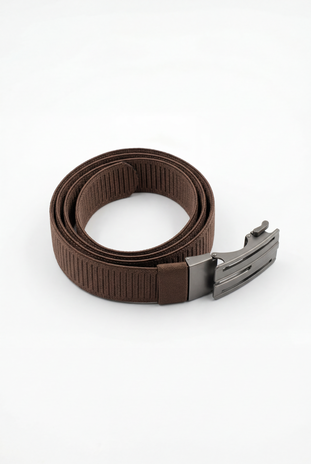 Men’s Tomato Store Industrial Web Belt Brushed Metal Cutout Buckle Structured Frame Design