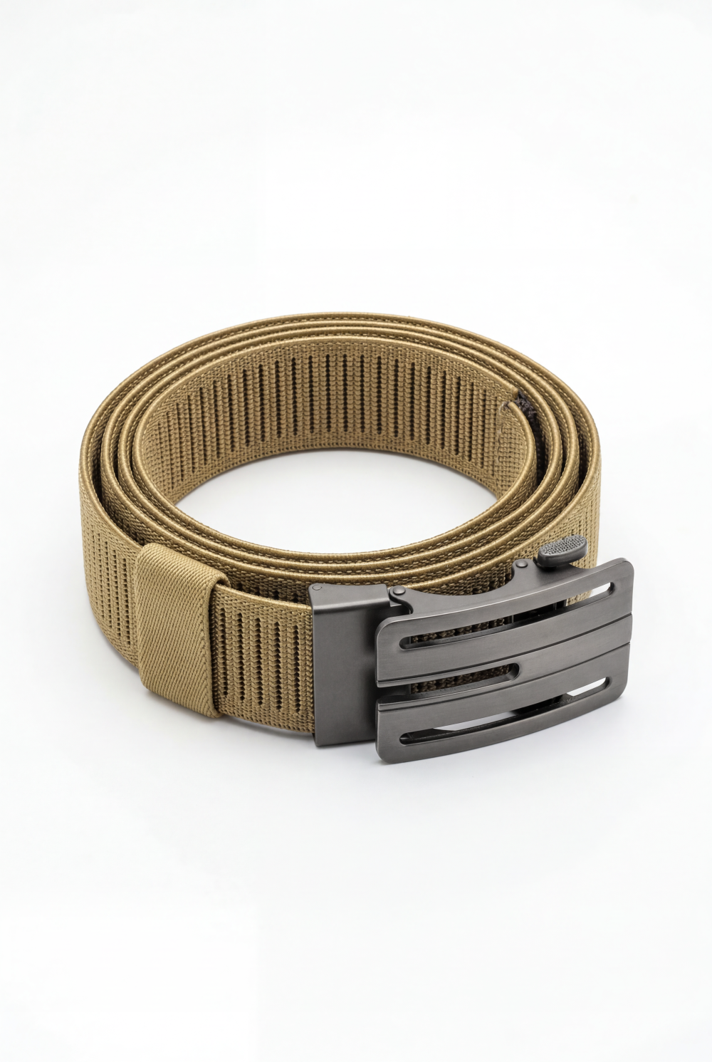 Men’s Tomato Store Industrial Web Belt Brushed Metal Cutout Buckle Structured Frame Design