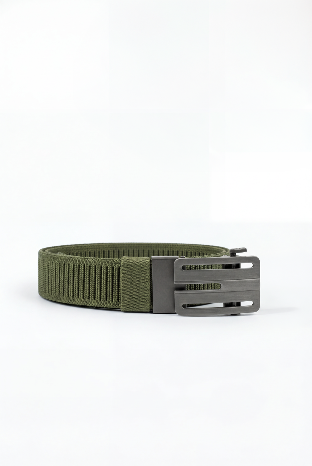 Men’s Tomato Store Industrial Web Belt Brushed Metal Cutout Buckle Structured Frame Design