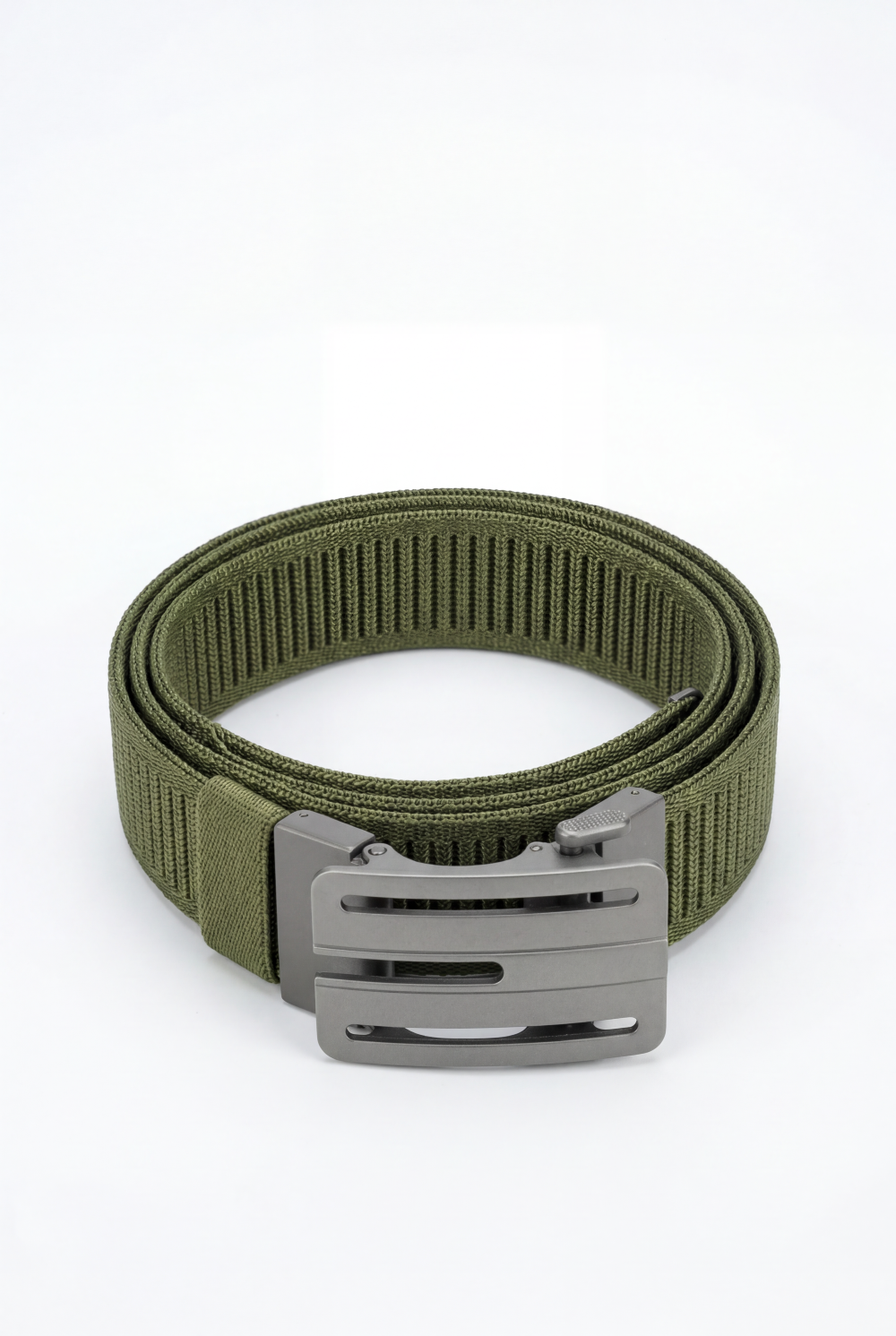 Men’s Tomato Store Industrial Web Belt Brushed Metal Cutout Buckle Structured Frame Design