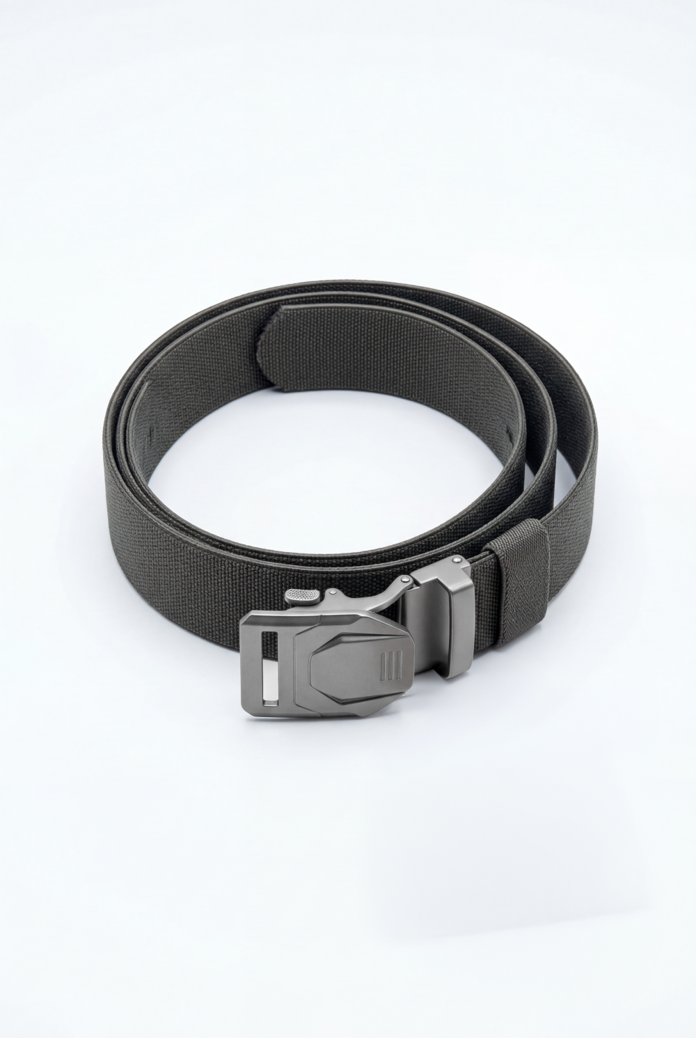 Men’s Tomato Store Tech Web Belt Sculpted Metal Buckle Geometric Plate Detail Precision