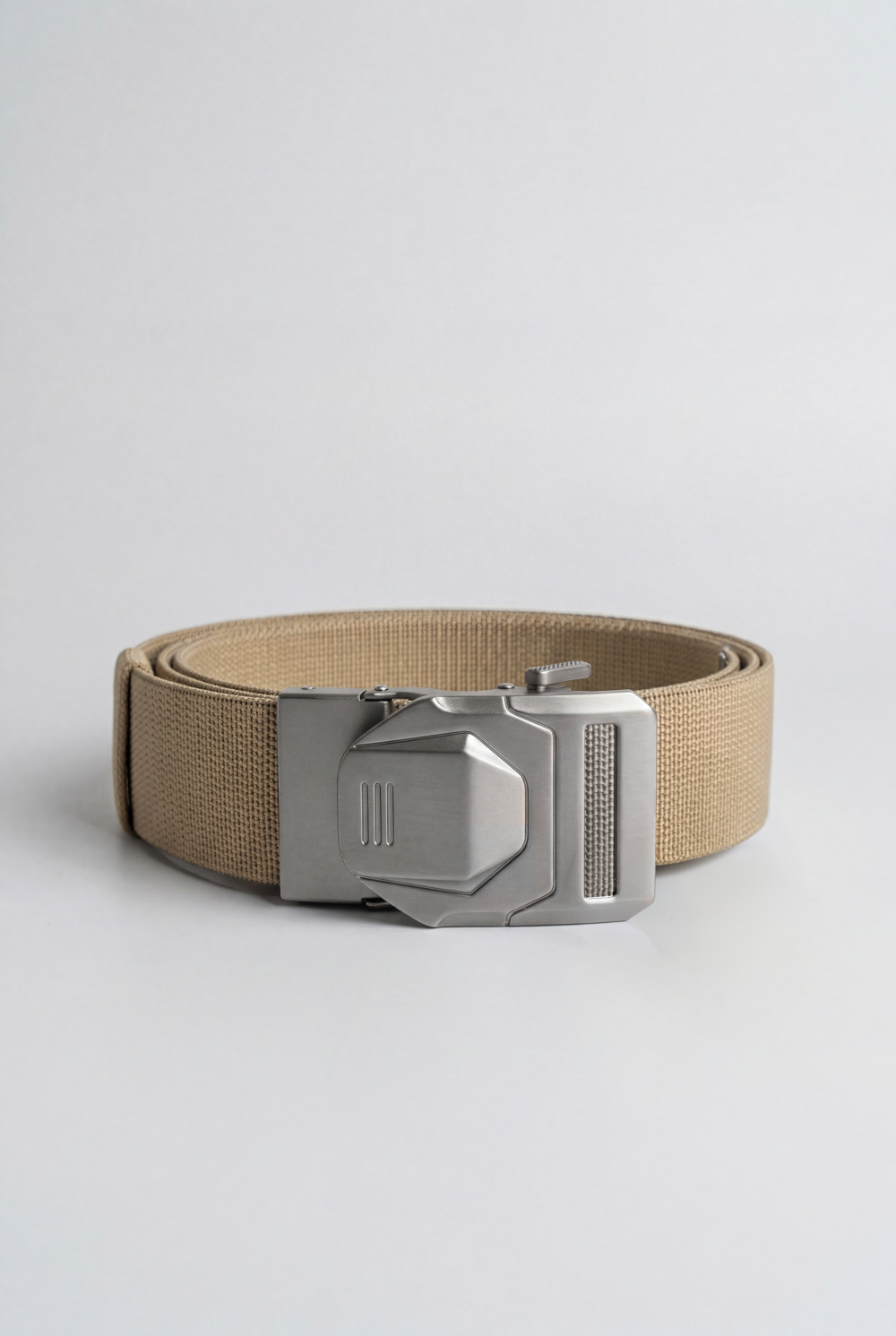 Men’s Tomato Store Tech Web Belt Sculpted Metal Buckle Geometric Plate Detail Precision