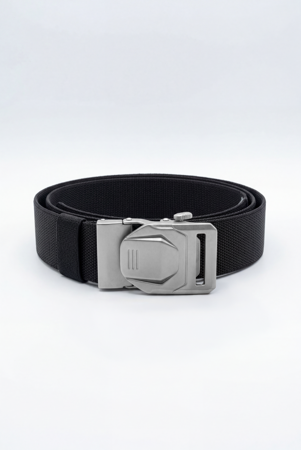 Men’s Tomato Store Tech Web Belt Sculpted Metal Buckle Geometric Plate Detail Precision