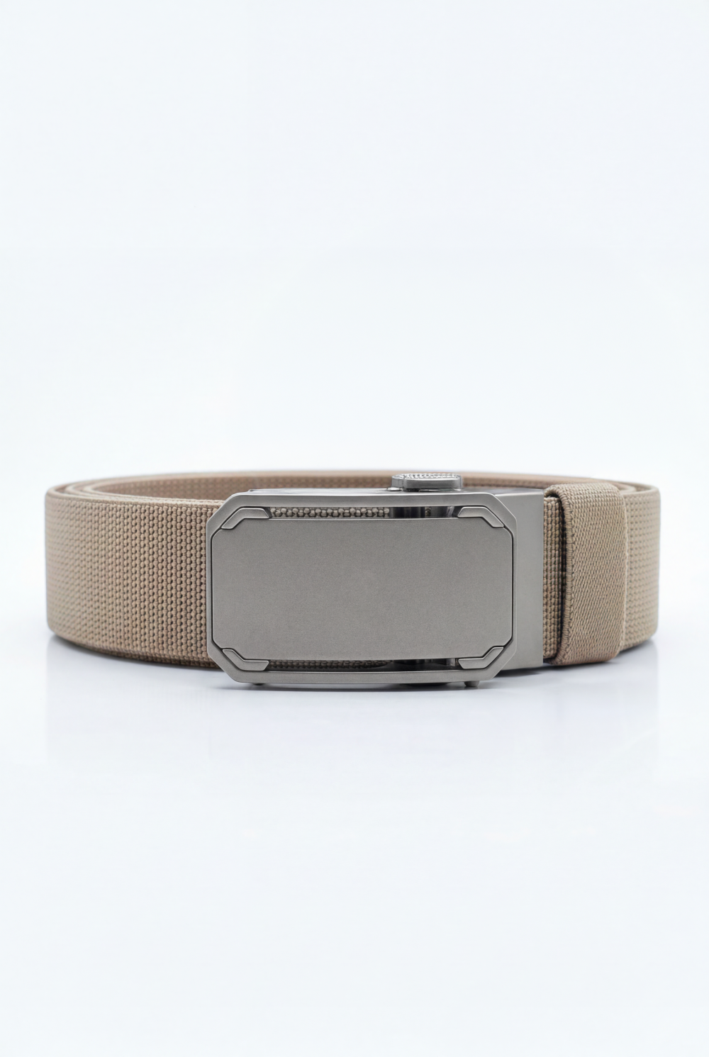 Men’s Tomato Store Premium Web Belt Brushed Metal Plate Buckle Framed Edge Detail Precision Lock System