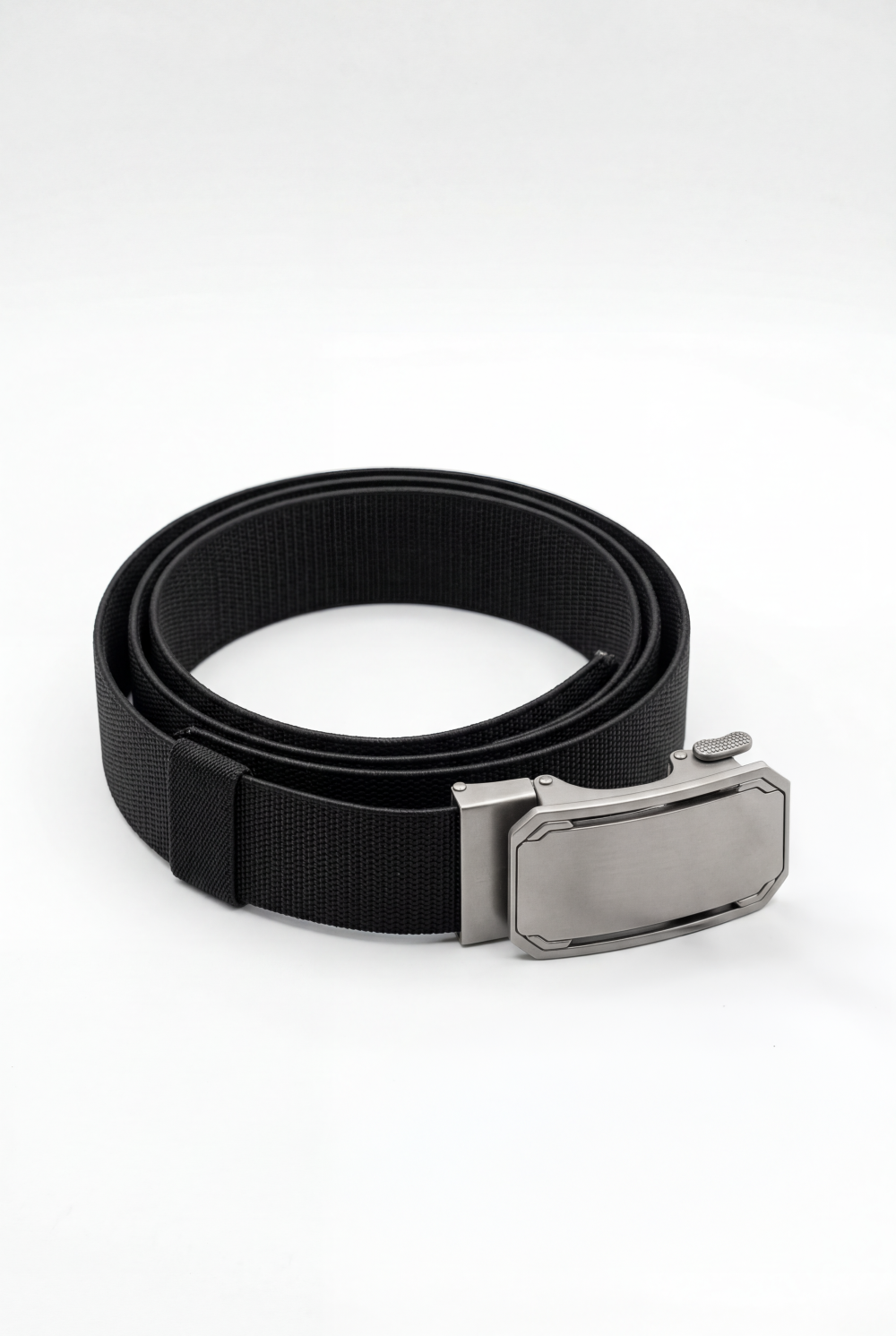 Men’s Tomato Store Premium Web Belt Brushed Metal Plate Buckle Framed Edge Detail Precision Lock System