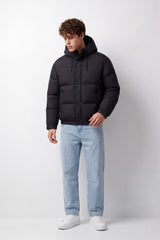 Men's Tomato Store Puffer Jacket Hooded Waterproof Slim Fit Snap Zip Front Side Welt Pockets